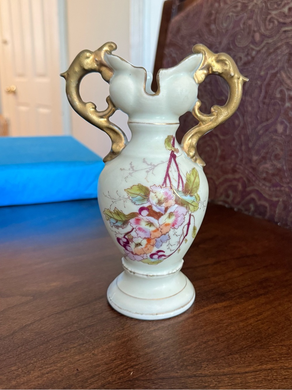 Antique Victoria Carlsbad Double-handle Porcelain Vase c.1891-1918 Austria 7.25”